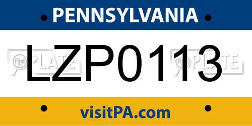 LZP0113 Pennsylvania License Plate
