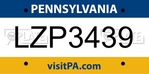 LZP3439 Pennsylvania License Plate