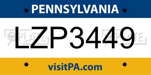 LZP3449 Pennsylvania License Plate