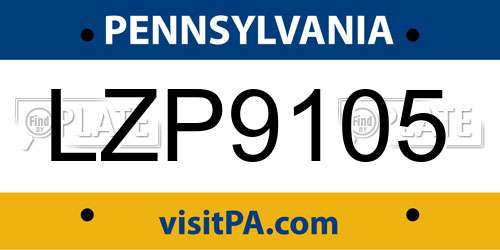 LZP9105 Pennsylvania License Plate