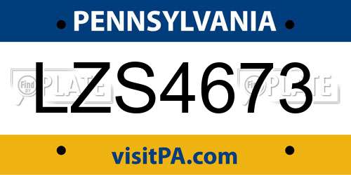 LZS4673 Pennsylvania License Plate
