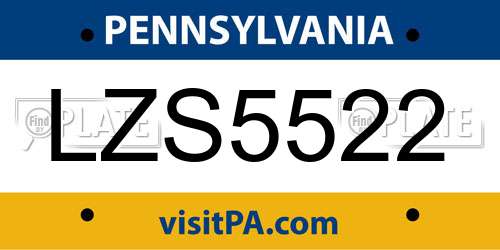 LZS5522 Pennsylvania License Plate