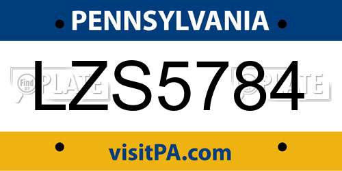 LZS5784 Pennsylvania License Plate