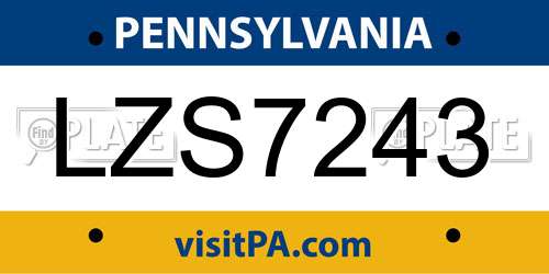 LZS7243 Pennsylvania License Plate