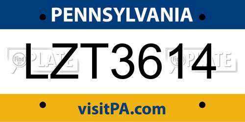 LZT3614 Pennsylvania License Plate
