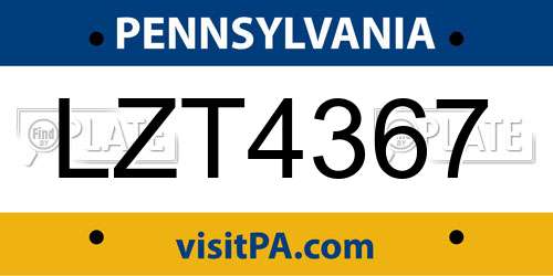 LZT4367 Pennsylvania License Plate