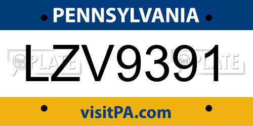 LZV9391 Pennsylvania License Plate