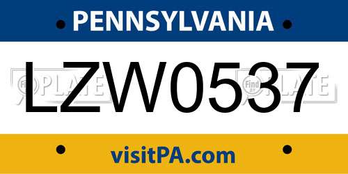 LZW0537 Pennsylvania License Plate