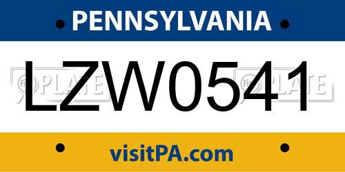 LZW0541 Pennsylvania License Plate
