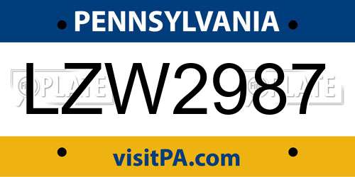 LZW2987 Pennsylvania License Plate