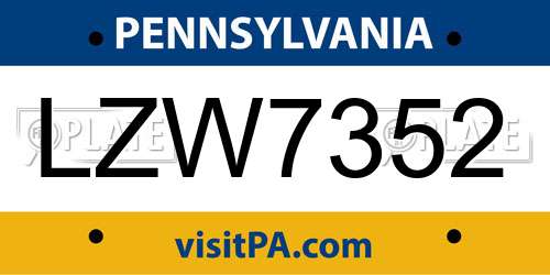 LZW7352 Pennsylvania License Plate