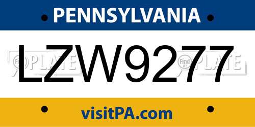 LZW9277 Pennsylvania License Plate