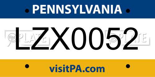 LZX0052 Pennsylvania License Plate