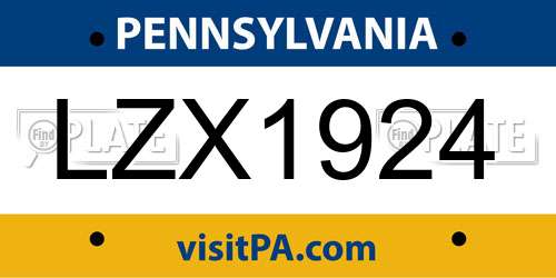 LZX1924 Pennsylvania License Plate