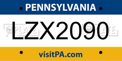 LZX2090 Pennsylvania License Plate