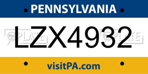 LZX4932 Pennsylvania License Plate