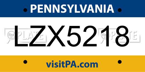 LZX5218 Pennsylvania License Plate