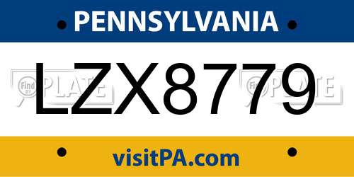 LZX8779 Pennsylvania License Plate