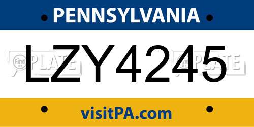 LZY4245 Pennsylvania License Plate