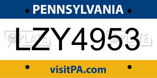 LZY4953 Pennsylvania License Plate