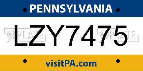 LZY7475 Pennsylvania License Plate