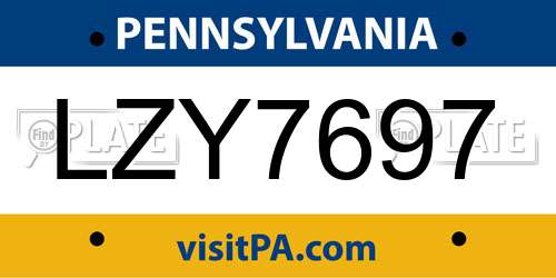 LZY7697 Pennsylvania License Plate