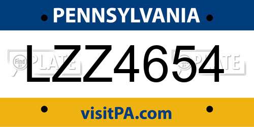 LZZ4654 Pennsylvania License Plate
