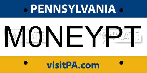 M0NEYPT Pennsylvania License Plate