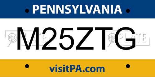 M25ZTG Pennsylvania License Plate