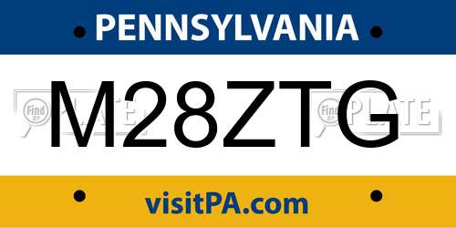 M28ZTG Pennsylvania License Plate