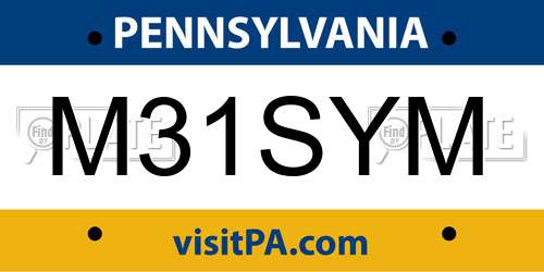 M31SYM Pennsylvania License Plate