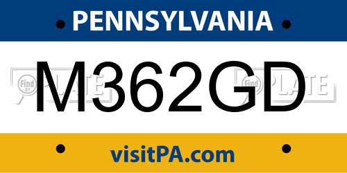 M362GD Pennsylvania License Plate