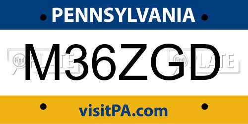 M36ZGD Pennsylvania License Plate