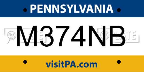 M374NB Pennsylvania License Plate