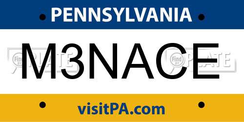 M3NACE Pennsylvania License Plate