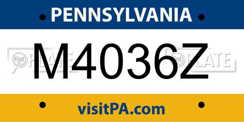 M4036Z Pennsylvania License Plate