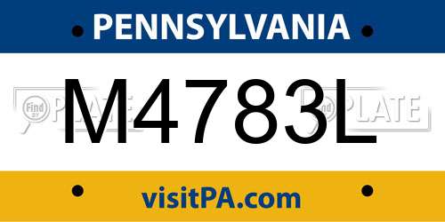 M4783L Pennsylvania License Plate