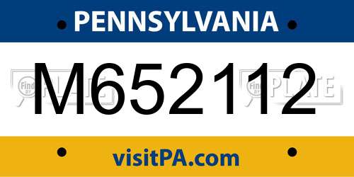 M652112 Pennsylvania License Plate