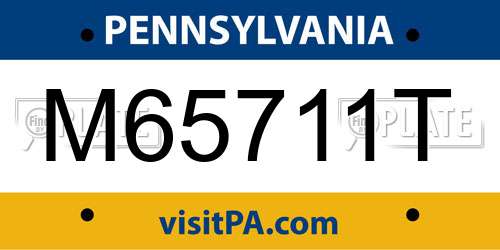 M65711T Pennsylvania License Plate