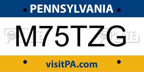 M75TZG Pennsylvania License Plate