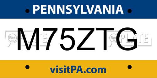 M75ZTG Pennsylvania License Plate