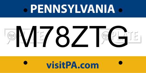 M78ZTG Pennsylvania License Plate