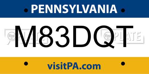 M83DQT Pennsylvania License Plate