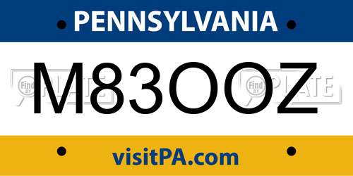 M83OOZ Pennsylvania License Plate