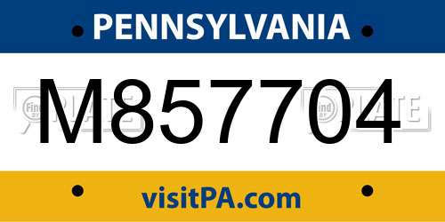 M857704 Pennsylvania License Plate