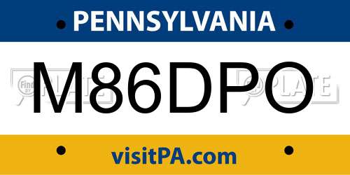 M86DPO Pennsylvania License Plate