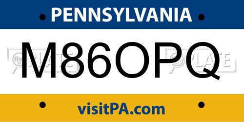 M86OPQ Pennsylvania License Plate