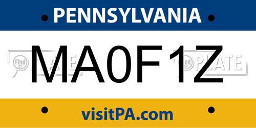 MA0F1Z Pennsylvania License Plate