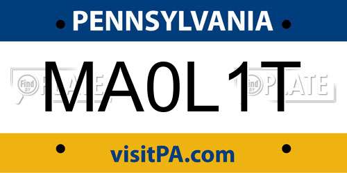 MA0L1T Pennsylvania License Plate
