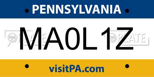 MA0L1Z Pennsylvania License Plate